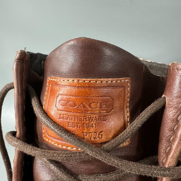 Coach Brown Leather CC Logo Canvas Ankle Heel boots, Men's Size 9 D - Picture 2 of 13